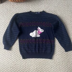 Vintage Navy Blue Sweater with Bunny and Flower print